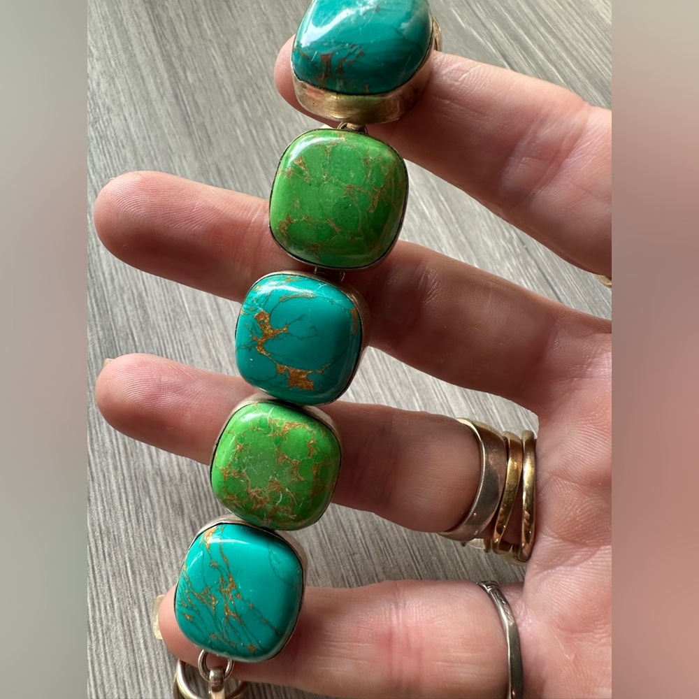 Blue & Green Turquoise Sterling Toggle Bracelet